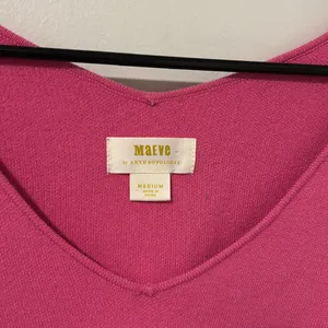 Maeve by Anthropologie Barbie Pink V Neck Soft Cozy Sweater Fall Winter Size M thumbnail 2