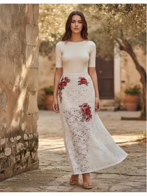 Crystal Doll White Floral Lace Slit Maxi Skirt Size 9 NWT thumbnail 3