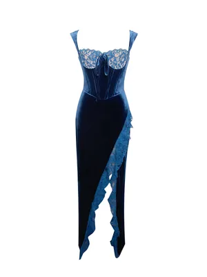 Miss Circle Odilia Teal Velvet Maxi Dress thumbnail 3