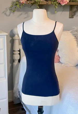 Navy Blue Cami Spaghetti Straps Adjustable Tank Bra Shelf Womens XS thumbnail 1