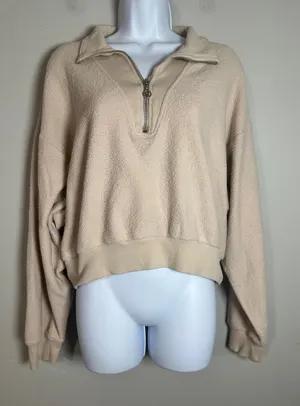 Victorias Secret On Point Sherpa Quarter Zip Pullover Beige XL Cropped Fleece‎ thumbnail 1