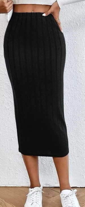 SheIn Solid Ribbed Knit Bodycon Skirt thumbnail 1