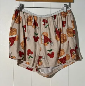Small Shop Patterned Lounge Shorts Cream Multicolor Elastic Waist XL thumbnail 1