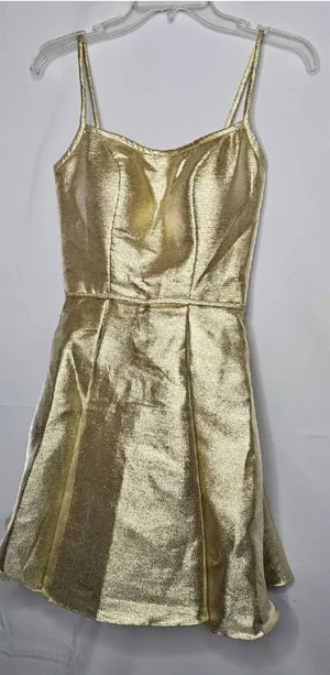 NWOT Morilee by Madeline Gardner gold corset lace up back pleated dress sz 00 thumbnail 1