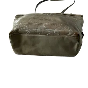 Vintage Coach stitch outline C signature olive grey patent leather tote thumbnail 5