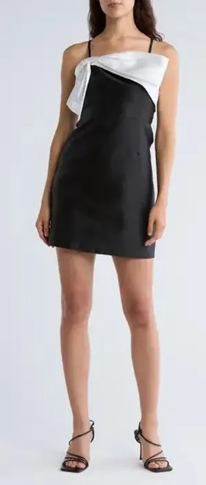 Hutch Serena Formal Cocktail Bow A Line Mini Dress White Black 14 thumbnail 1