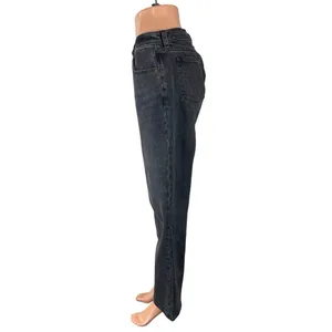 Abercrombie & Fitch The Straight Mid Rise Black Relaxed Denim Jeans Size 28 thumbnail 3