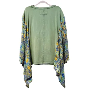 Easel Top Green Floral Patchwork Star‎ Boho Dolman Sleeve Womens Small thumbnail 3