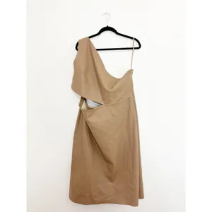 NWT L'Agence Tan Brown Aliyah Cutout One-Shoulder Faux Leather Dress Size 18 thumbnail 4