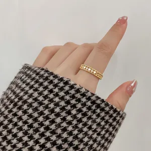 14k Gold Plated S925‎ Hollow Simulated Diamond Ring, Adjustable thumbnail 11