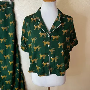 Bouffant & Beoken Hearts green cheetah leopard Christmas hat pajama set SMALL thumbnail 3