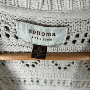 Sonoma Cream Cotton Pointelle Knit Open Front Draped Vest XL Boho Coastal thumbnail 4
