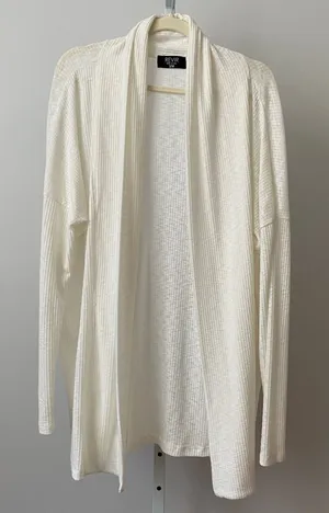 REVIR Rayon Blend Boho Relaxed Clean Coastal Dainty Ribbed Cardigan S/M White thumbnail 1