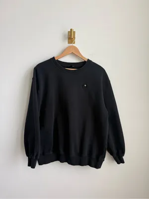 For Love & Lemons Alex Oversized Crewneck Sweatshirt Black Embroidered Medium thumbnail 3