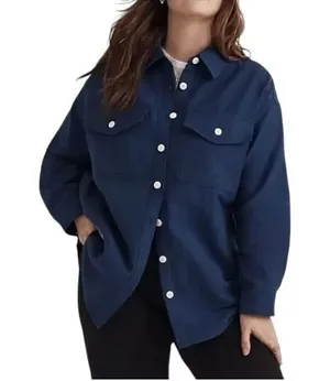 Madewell Super Oversized Shirt Jacket Passport Blue Shacket SZ L #2307 thumbnail 1