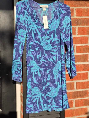 New Rachel Zoe Blue Purple Printed Long Sleeved Dress Small thumbnail 2
