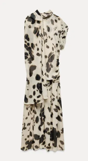 Zara dress voluminous maxi animal print kimono scarf layered casual boho thumbnail 9