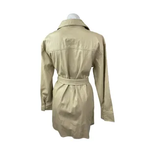 ASOS Collusion Beige Faux Vegan Leather Long Sleeve Belted Mini Shirt Dress Sz 6 thumbnail 3