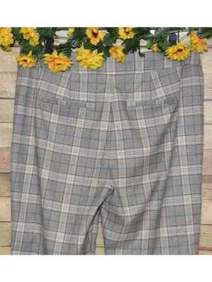 Gianni Bini Brown Plaid Straight Trousers Pants Size 12 Slit Hems Career Retro thumbnail 6