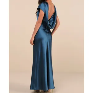 NEW Lulus Captivating Presence Dark Teal Satin Open Cowl Back Maxi Dress Large thumbnail 3