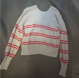Aerie pink striped white sweater thumbnail 2