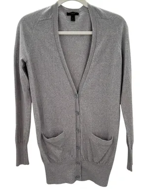 J.Crew Womens Gray 100%‎ Merino Wool V-Neck Button Front Cardigan Sweater Small thumbnail 1