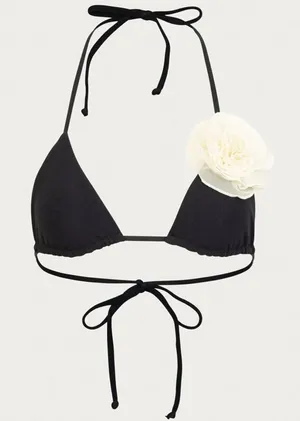 NWT Sporlike Black and Cream 3D Flower Floral Triangle Bikini Top Size Small thumbnail 1
