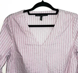 White House | Black Market White & Pink Striped Bell Sleeve V-neck Popover Top thumbnail 2