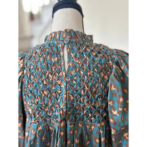 Tyler Böe Blue & Brown Leopard Print Smocked Puff Sleeve Ruffle Dress thumbnail 5
