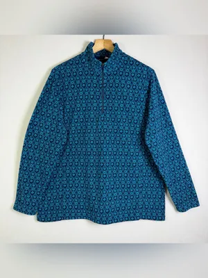 Lands End Women’s XL 18 Blue Teal Geometric Fleece Quarter Zip Pullover Gorpcore thumbnail 2