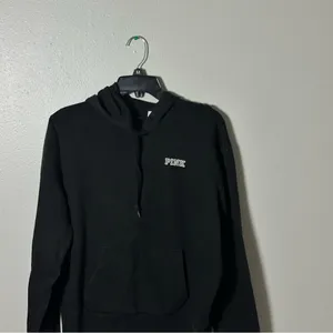 PINK Victoria's Secret Women Black Hoodie Sweater‎ Pullover Size L thumbnail 2