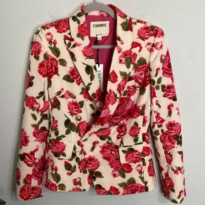 L’agence Barbiecore Kenzie Wild Roses Floral Long Line Double Breasted Blazer thumbnail 1