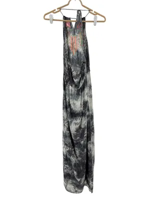 Flying Tomato halter open back Maxi Dress Gray Tie-Dye neon embroidered M summer thumbnail 2