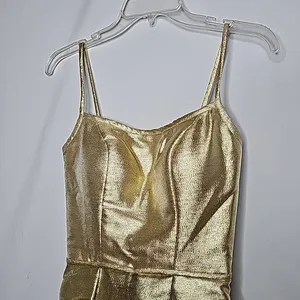 NWOT Morilee by Madeline Gardner gold corset lace up back pleated dress sz 00 thumbnail 3