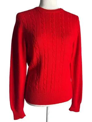 Robinsons 100% Cashmere Cable Knit‎ Sweater Medium Red Soft Cozy Crew Neck thumbnail 1