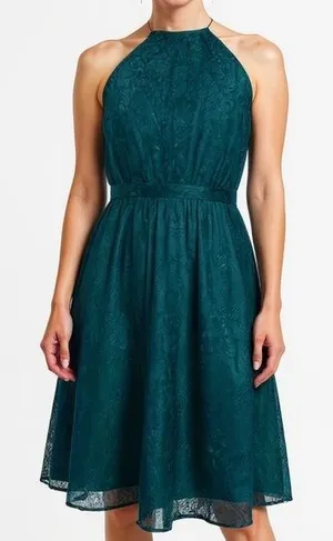 Dress‎ the Population. New! Green Lace Halter Midi Dress. thumbnail 1