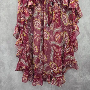 Vince Camuto Floral Ruffle Tie Sarong Skirt Wrap Red Beach‎ Vacation Resort OS thumbnail 4