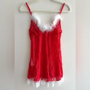 Avid Love Santa Claus Christmas Babydoll, Lace and Feather Lingerie, Medium thumbnail 3