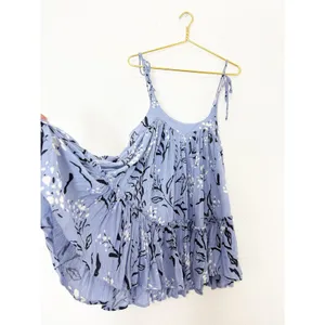 Free People Blue Floral Babydoll Mini Dress Tunic Size XS Tie Strap Boho Cottage thumbnail 11