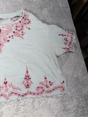 Free people Light Blue Embroidered Boho Top - Floral Accent large thumbnail 6