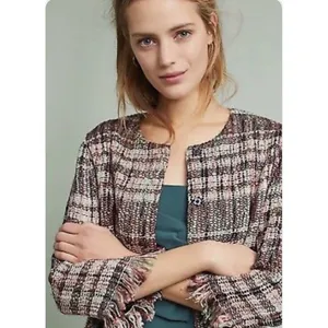 Ett: twa Anthropologie Fringe Tweed Blazer Jacket Size Small‎ Academia Old Money thumbnail 3