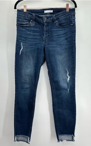 Eunina Low Rise Skinny Distressed Asymmetrical Raw Step Hem Ankle Jeans Size 29 thumbnail 1