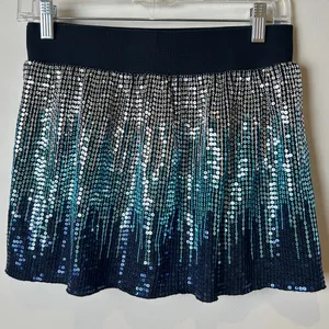 Vintage Free People Sequin Ombre Mini Skirt - Navy, Teal & Silver thumbnail 1