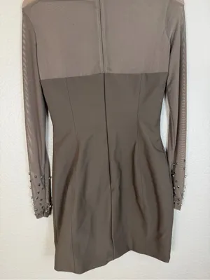 House Of CB Matrush Taupe Crystal Embellished Mini Dress size Small $299 thumbnail 12