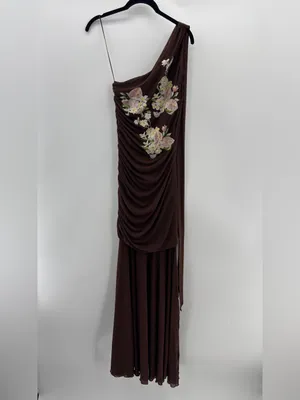 SAEMDI Mesh Embroidered Brown Floral Maxi Dress thumbnail 6