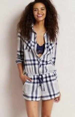 Aerie Plaid Flannel Romper sz Large thumbnail 1