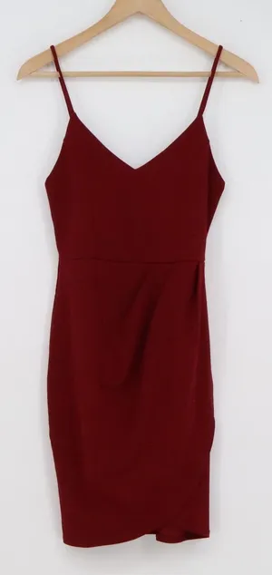 Lulus Burgundy Wine V-Neck Bodycon Wrap Tulip Skirt Cocktail Dress Medium NEW thumbnail 1