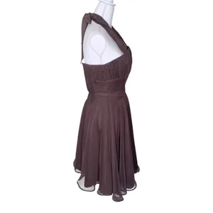 MoriLee Vintage Y2K Brown Chiffon Halter Cocktail Dress Size 1/2 thumbnail 4