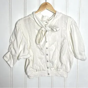 Free People Ivory Cropped Snap Back Sweater Top 457 thumbnail 1