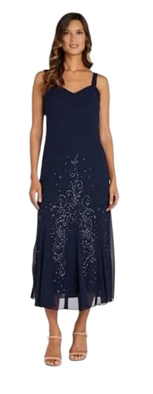 Vintage R&M Richards Maxi Dress Navy Blue Beaded Evening Special Occasion Party thumbnail 1